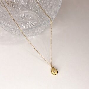 Gold Teardrop Pendant Necklace | Zircon Inlay | Ion Plated Stainless Steel